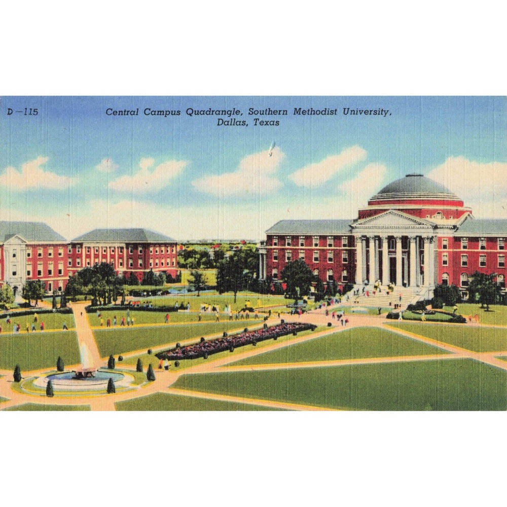Vintage Southern Methodist University SMU Central Campus Quad Dallas TX Postcard - Picture 1 of 2